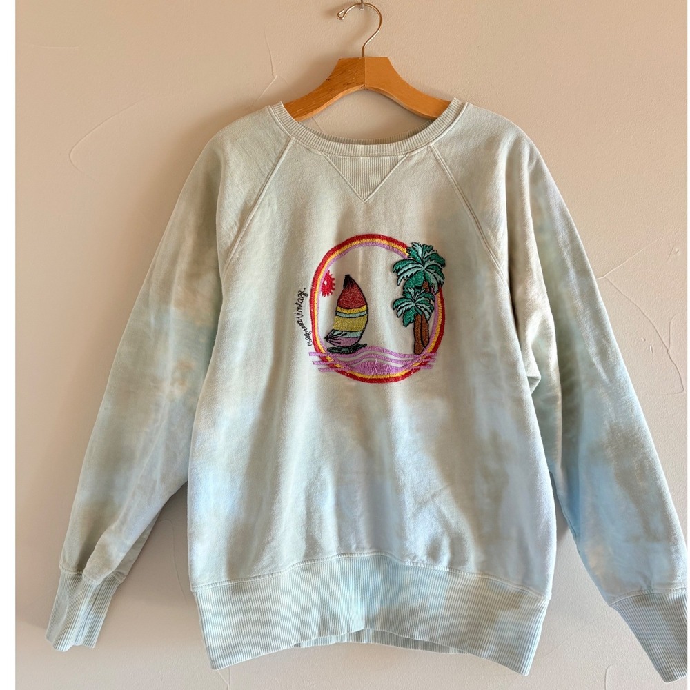 California Vintage Womens Blue Tie Dye Embroidered Sailboat Sweatshirt Small USA